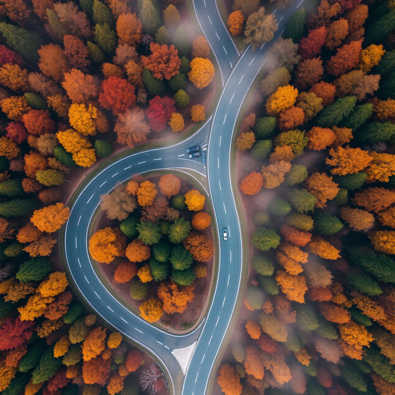 Aerial Autumn Forest Interchange