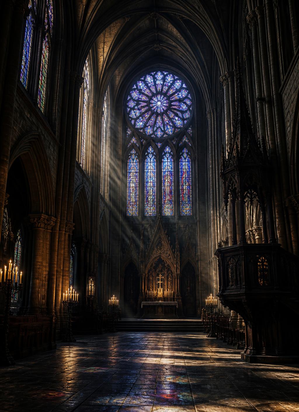 Cathedral Nave in Colored Light