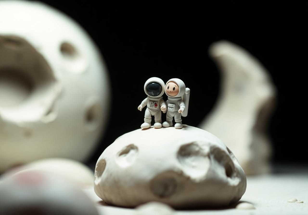Clay Astronaut on a Handmade Moon