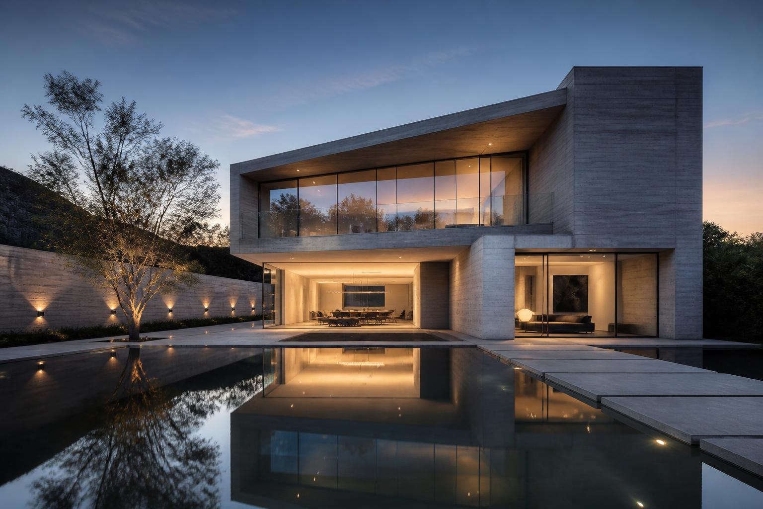 Concrete Villa at Dusk