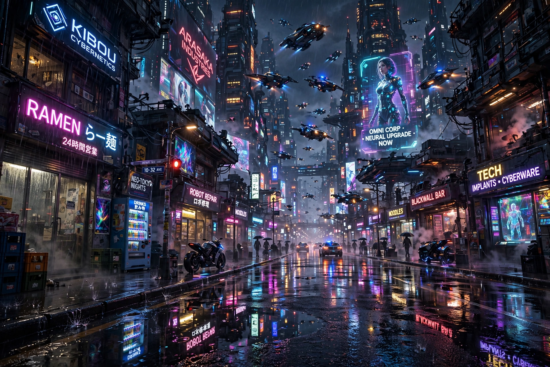Cyberpunk Rainy Street