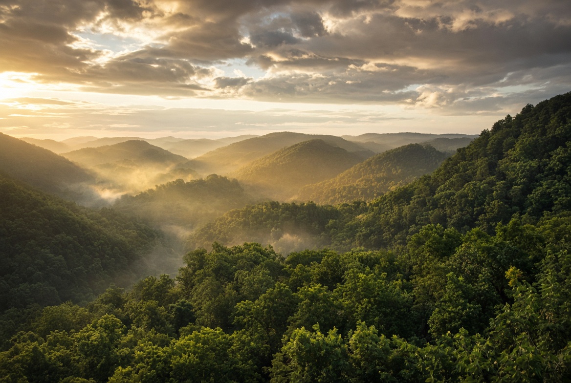 Scenic Forest Valley in the Late Afternoon