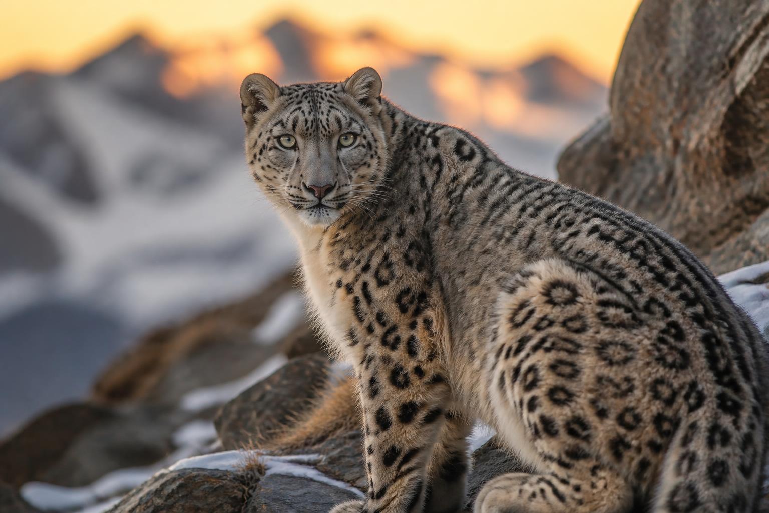 Snow Leopard on a Himalayan Ridge