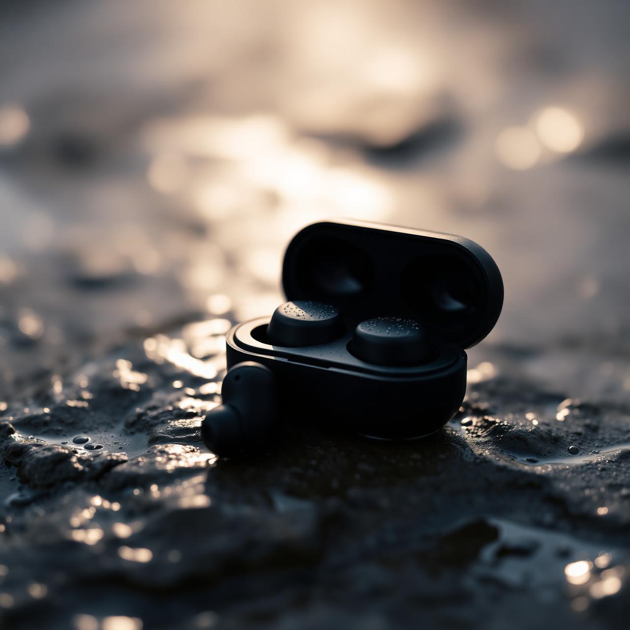 Matte Black Earbuds Macro