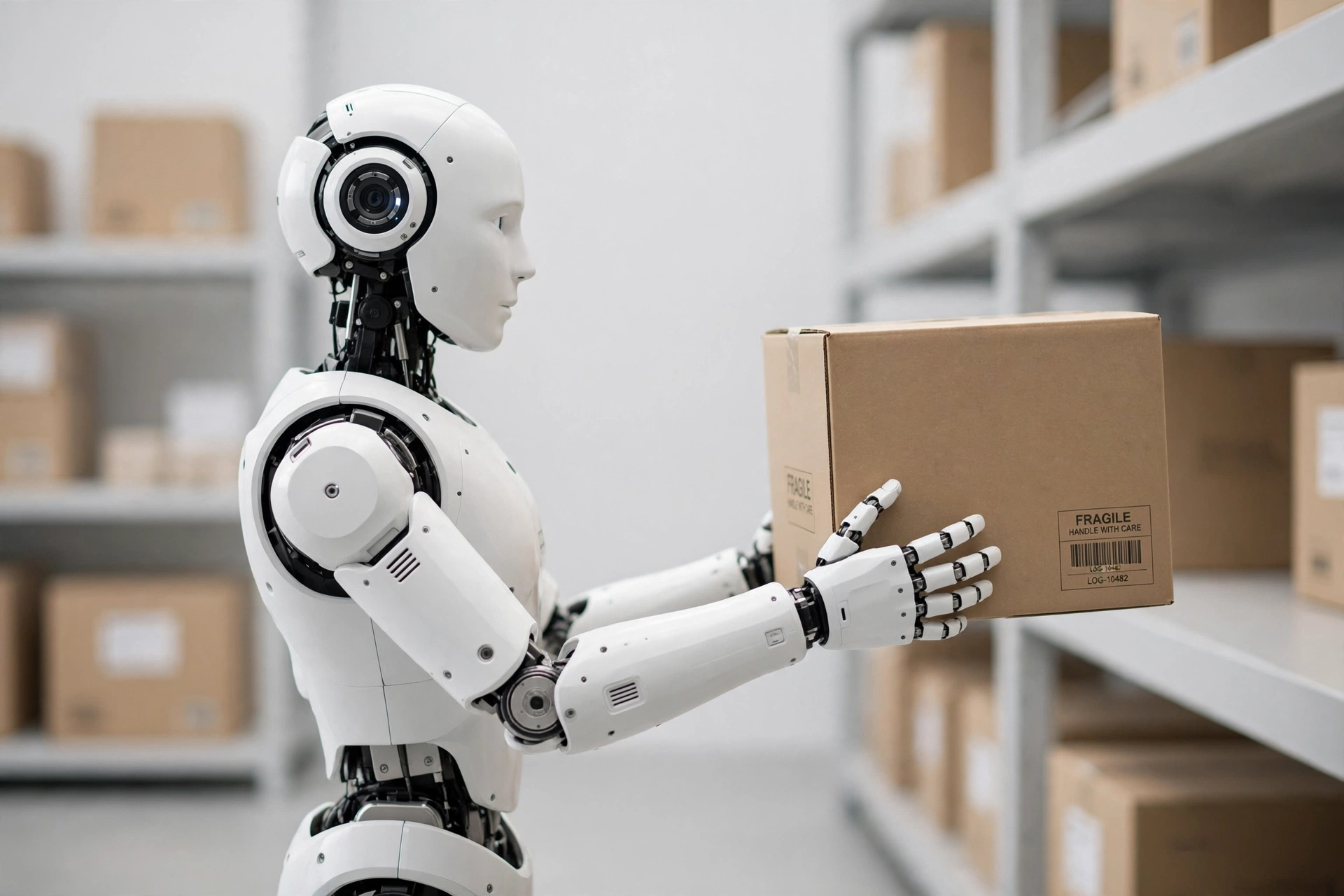 Humanoid Robot in Logistics Warehouse